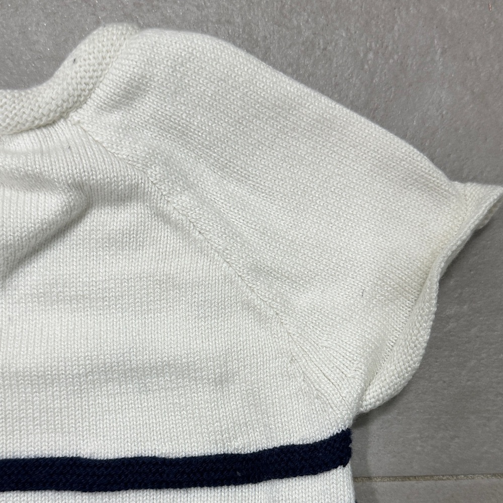 Janie and Jack White Striped Knit Romper with Navy Buttons - Picture 10 of 16